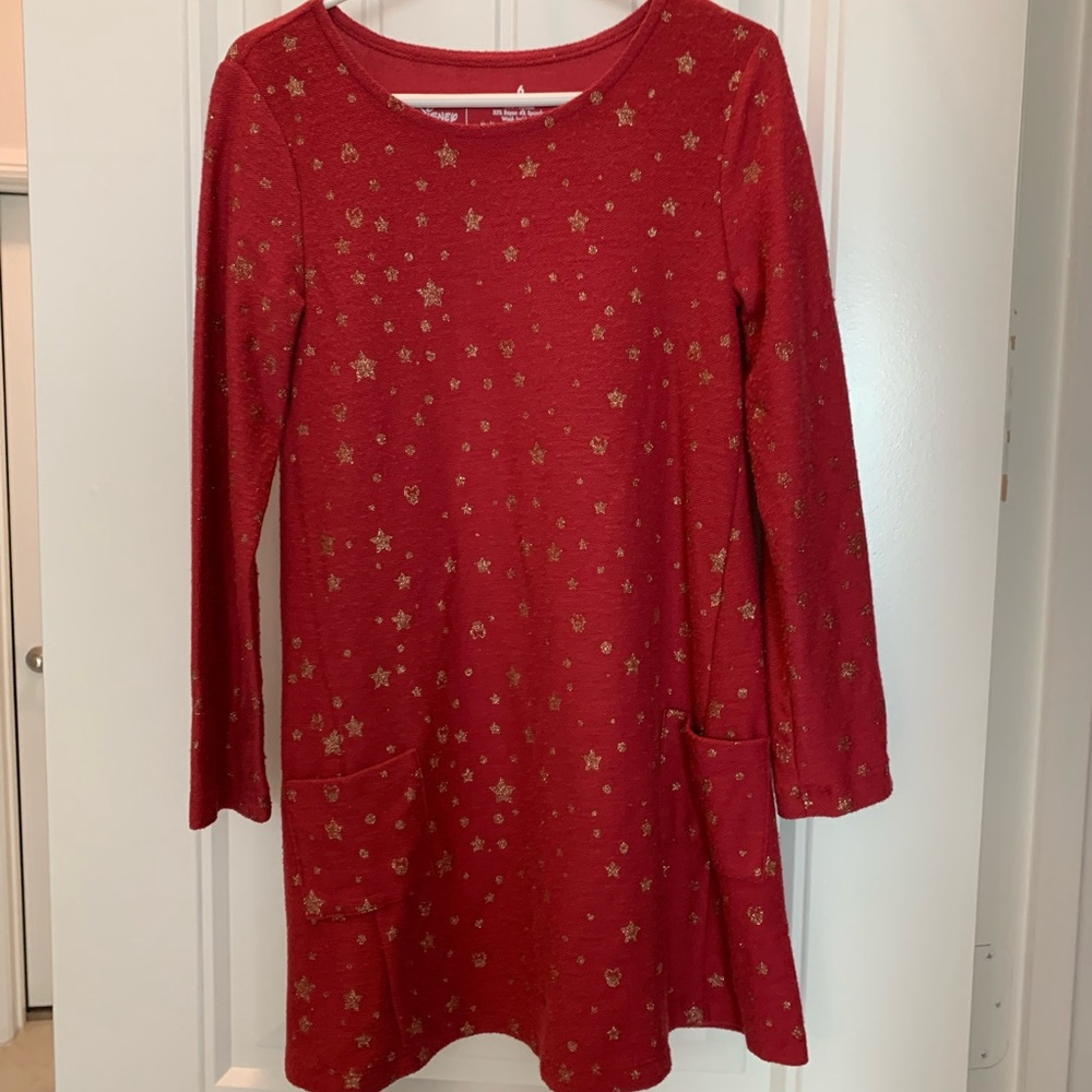 Red Star Patterned Long Sleeve Dress for Girls